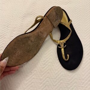 CHANEL Gold and Black Women's Sandals